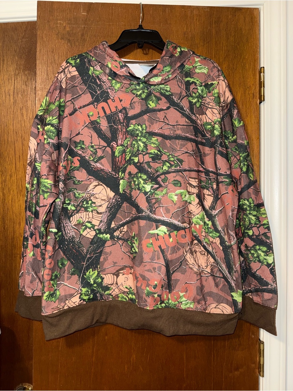 CHUCKY Halloween Kids' Pink Camo Hoodie Jacket with Green Leaf Accents